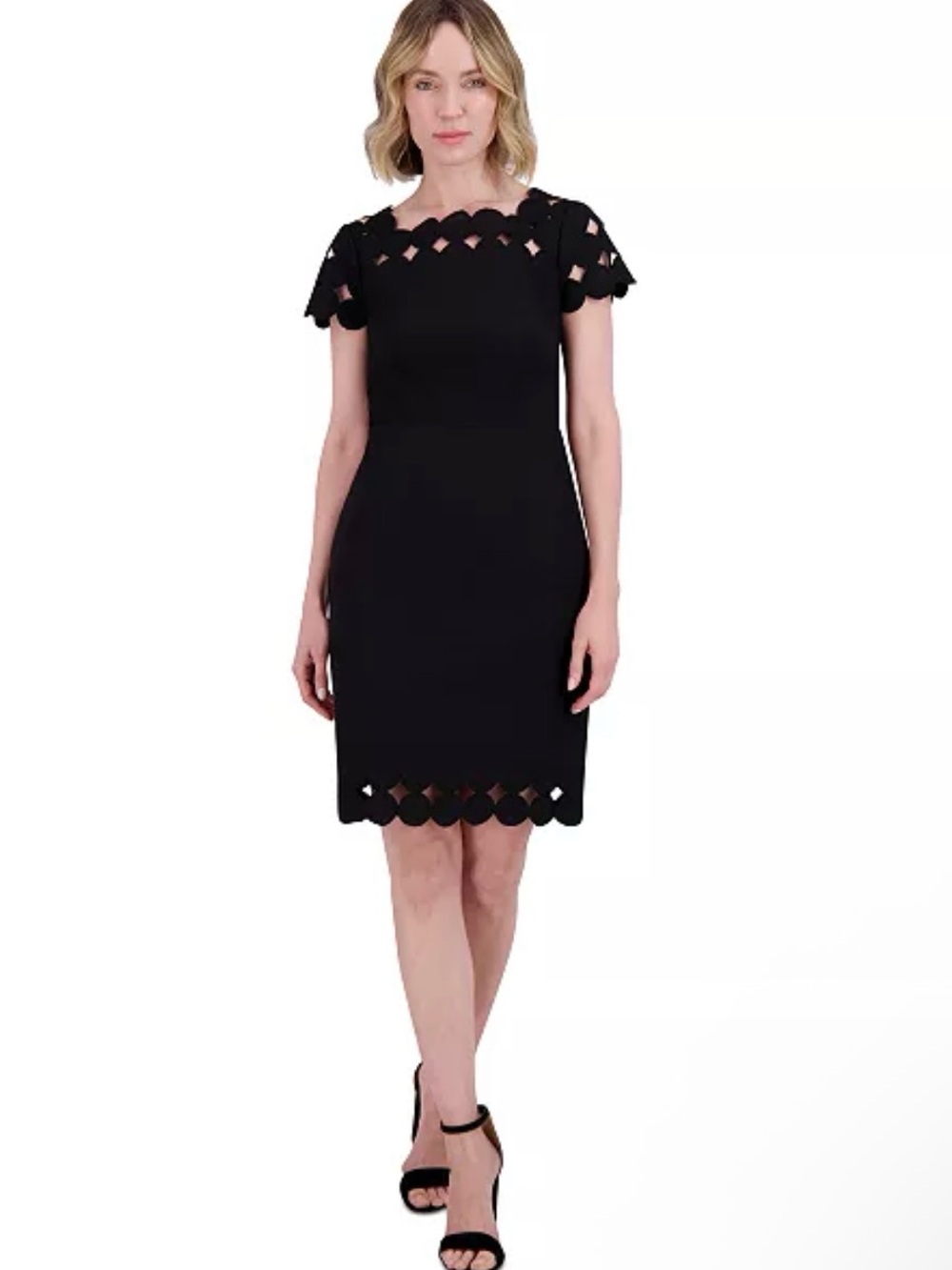 Vince Camuto Black Scallop-Trim Midi Dress